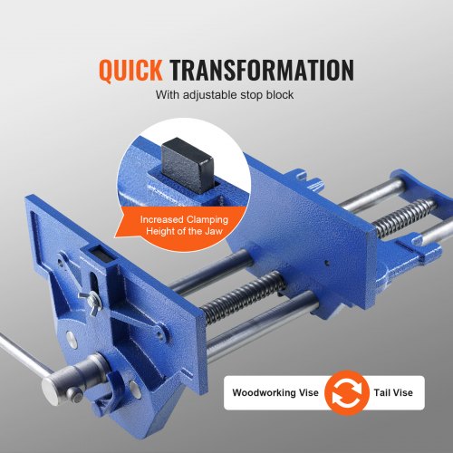 VEVOR Schraubstock für Holzarbeiten 110mm Spanntiefe 335mm Öffnungsbreite Parallelschraubstock aus Gusseisen pulverbeschichtet 11KN Spannkraft Φ15-74mm Spannbereich Ideal für Holzbearbeitungsstudios