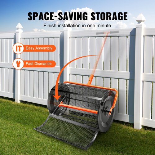 VEVOR Kompoststreuer aus Stahl Torfmoosstreuer 1,27x2cm Mesh-Korb Garten Rasen Streuer Grifflänge von 62 bis 67,5cm verstellbar 61cm Metall Mesh Korb Ideal für Dünger wie Kompost Mist Erde Torfmoos