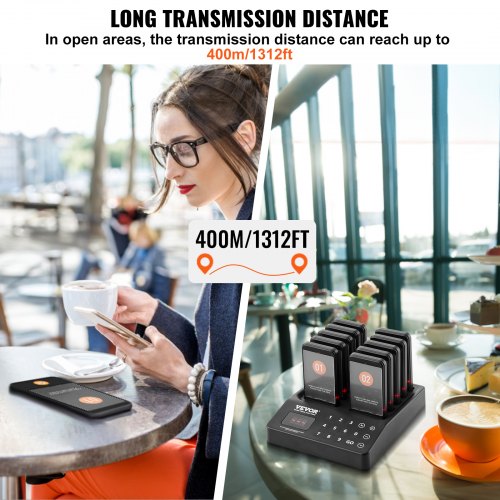 VEVOR Restaurant-Pager-System, kabelloses Warteschlangensignal mit 400 m Reichweite, Piepser zur Rufannahme von Gästen mit Vibration und Blinken, 20 Pager für Imbisswagen, Kirche, Kindergarten