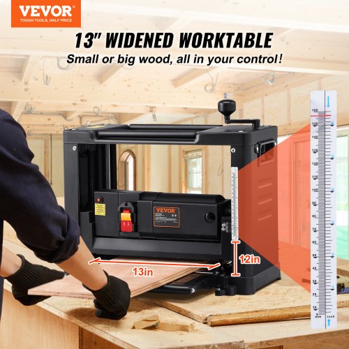 VEVOR Dickenhobel 2kW Hobelmaschine 2xHobelmesser Dickenhobelmaschine Max. Schnitttiefe 0,3cm Max. Schnittstärke 15cm Hobel Ideal zur Holzbearbeitung für Tischler Heimwerker und Dekorateure