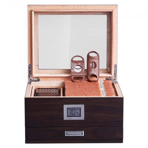 VEVOR 30-50 Zigarren-Humidor Glasplatte Zedernholz-Zigarrenkiste Schublade