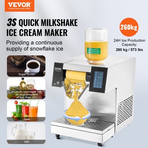 VEVOR Kommerzielle Schneeflocken-Eismaschine 260kg/24h Eis Rasierer Edelstahl