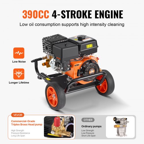VEVOR Benzin-Hochdruckreiniger 4400PSI 15L/min 4 GPM mit 5 Düsensatz für Autos