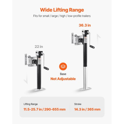 VEVOR Anhängerheber 290-655mm Anhängerstütze Reiseanhänger Ausdrehstütze 2267kg