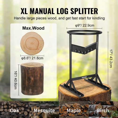 VEVOR Manueller Holzspalter 27,9 x 27,9 x 43,2 cm Spaltwerkzeug pulverbeschichteter Stahl Brennholz Holzspalter 5,5 cm Klingenbreite Holzschneider 40,6 cm