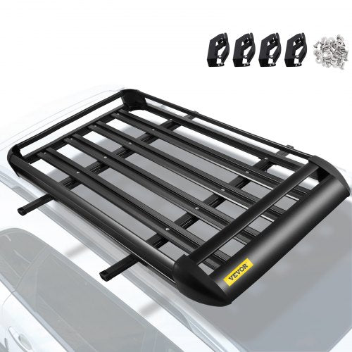 VEVOR Schwarz Aluminium Dachgepäckträger Korb, Gepäckträger 127 x 90 x 14 cm, Gepäck Fracht Träger 100 kg, Relingträger mit Bars Auto Dachträger, Relingträger Leichtes