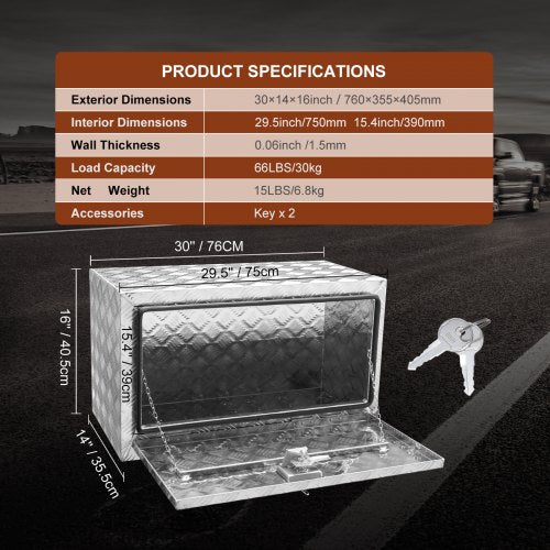 VEVOR Unterboden-Aluminium-Werkzeugkasten für LKW, 76,2 x 35,6 x 40,6 cm, Werkzeugaufbewahrung für Anhänger und Wohnmobile