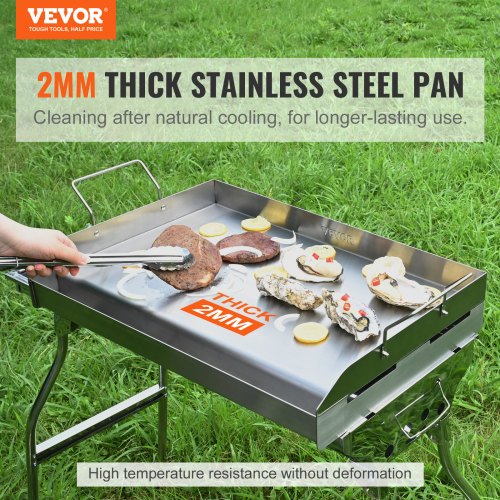 VEVOR Grillplatte 430 Edelstahl 58,7 x 39,5 x 9,9 cm - Universal Grillplatte 2 mm Dicke Verwendbar, Outdoor BBQ Party Grillplatte mit Griff Gasgrill für Gasgrill, Kohlegrill &amp; Elektrogrill Zubehör