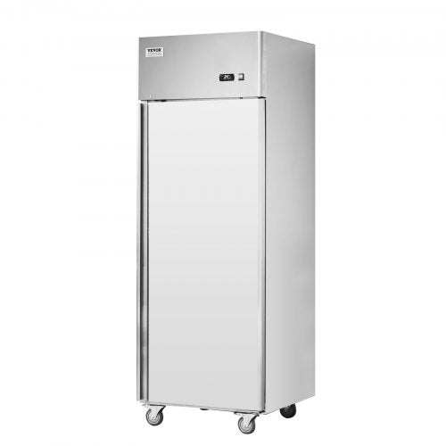 VEVOR Gewerbe-Gefrierschrank 570 L, Gefrierschrank mit Einzeltür, Edelstahl-Gefrierschrank mit automatischer Abtauung, 3 verstellbaren Ablagen, Temperaturregelung von -25 bis -15 ℃ und 4 Rädern