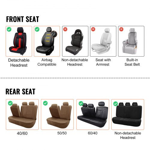 VEVOR-Sitzbezüge, universelle Autositzbezüge, komplettes Sitzset, Vorder- und Rücksitz, 9-teiliger Kunstleder-Sitzbezug, halbgeschlossenes Design, abnehmbare Kopfstütze und Airbag-kompatibel