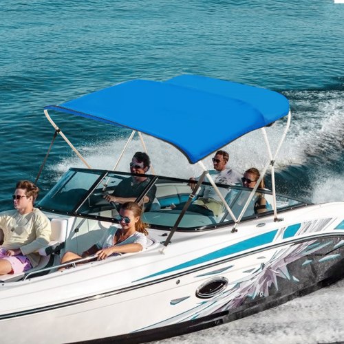 VEVOR 3-Bogen-Bimini-Top-Bootsabdeckung, 1550-1670 mm Einbaubreite 900D-Polyester-Überdachung mit Aluminiumlegierungsrahmen, Wasserdicht  &amp; Sonnenschutz, inkl. Aufbewahrungsbox, 2 Stützstangen Blau