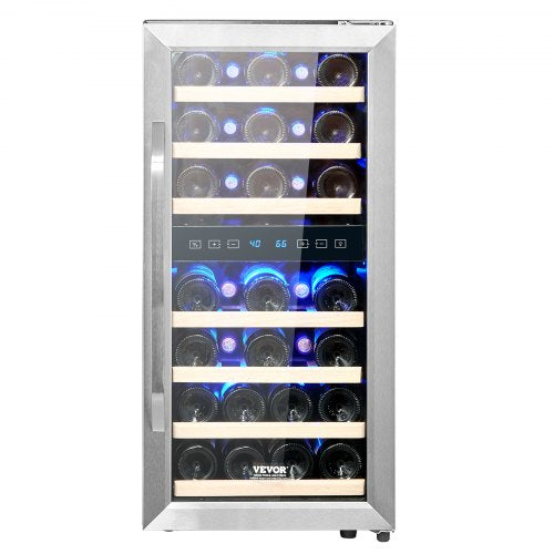 VEVOR Weinkühler Freistehender Kühlschrank 33 Flaschen Doppelzone LED Digital
