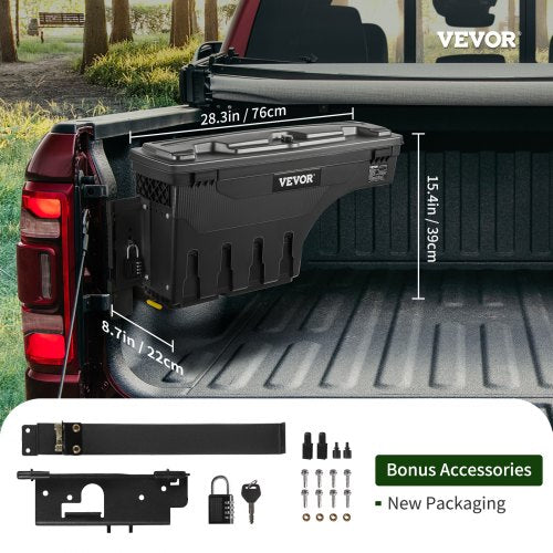 VEVOR LKW-Bett Staukasten, Abschließbarer Deckel, Wasserdichter ABS-Radkasten Werkzeugkasten 6,6 Gal / 20 L mit Passwort-Vorhängeschloss, kompatibel mit Dodge Ram 1500 2019-2021, Fahrerseite, Schwarz