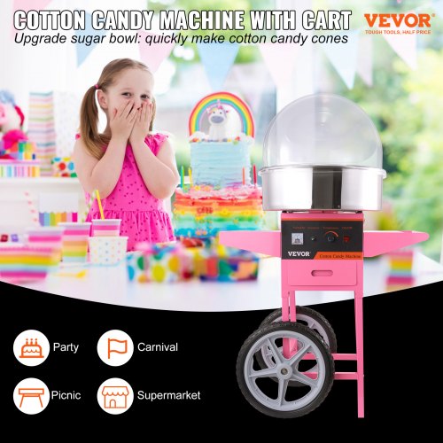 VEVOR Zuckerwattemaschine Edelstahl Zuckerwattegerät 1kW Rosa Kommerziell