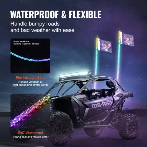 VEVOR LED Whip Light 2PCS 5FT RGB Spiral Antenna Light Remote App ATV UTV RZR