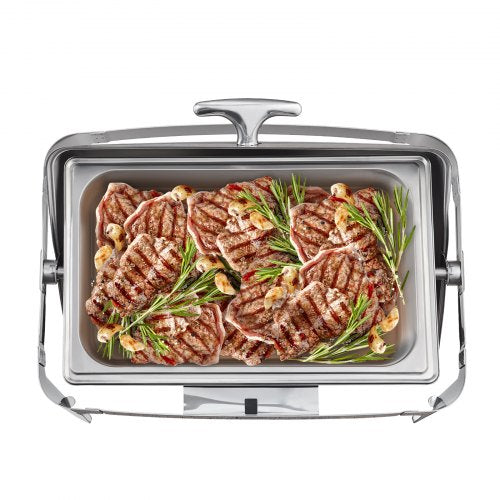 VEVOR Edelstahl Chafing Dish Set 7,5 L, 1 Stk. Speisenwärmer Wärmebehälter Suppenwärmer, Speisen Warmhaltebehälter Suppentopf Chafing Dishes Set mit 2 Brennstoffbehälter für Catering, Buffet. Party