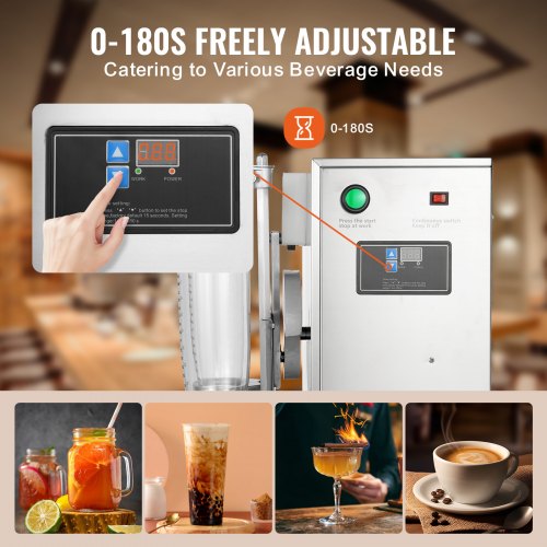 VEVOR Milchshake-Maschine, 120 W Kommerzielle Milch-Tee-Shaker-Maschine, Doppelkopf-Milchshake-Mixer-Maschine, 0-180 s einstellbarer Milchshake-Mixer, mit 1 L PC-Becher, für Milch-Tee-Geschäft