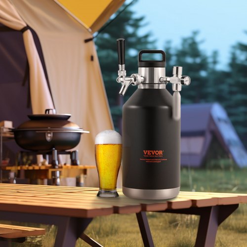VEVOR Bierzapfanlage Mini Bierfass Bierbraugerät 4 L, Tragbares Druckfass-Set Doppellagige Edelstahlschicht Growler System Einstellbarer Hahn 27 ℃, Fassbier Hausbrauerei Frisch und Kohlensäurehaltig