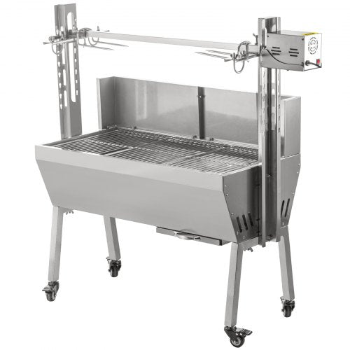 VEVOR BBQ Spießgrill Tisch Spießbratengrill mit Grillmotor für Hähnchen Lamm, Rind oder Rollbraten, mit höhenverstellbarer Spieß für bis zu 60 kg Grillgut, Grillfläche Holzkohlegrill: ca. 88 x 44 cm