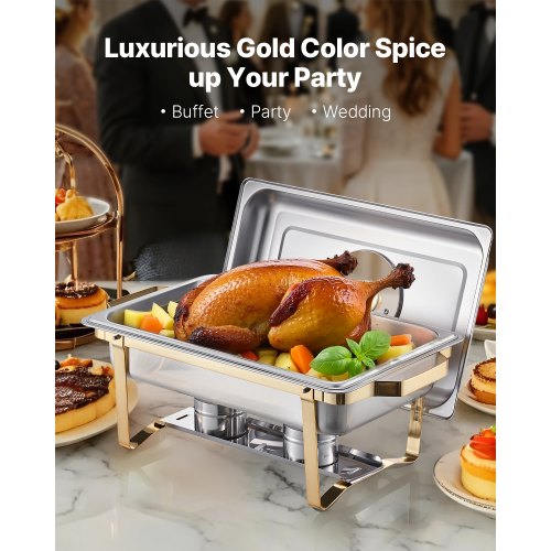 VEVOR Chafing Dish Set Speisenwärmer Edelstahl 7,5L 4 Behälter Gold Buffet