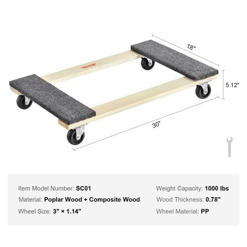VEVOR Möbelwagen, Möbelwagen, 4 Räder, tragbare bewegliche Rollen, robust, ineinandergreifend, klein, flach, für schwere Möbel, 2 Stück, 40,6 x 27,9 cm, 227,8 kg Kapazität, schwarz