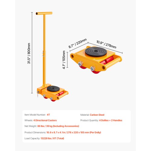 VEVOR 6T Möbelroller Transportroller Möbelwagen Rollen mit Griff 360° drehbar