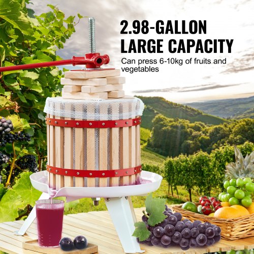 VEVOR Obstpresse Saftpresse Beerenpresse 12 L, Fruchtpresse 25 x 25 cm Zelkova-Holz Manuelle Obstpresse, Apfelpresse Weinpresse Maischepresse Saftpresse Entsafter Obstmühle mit Filtertüten
