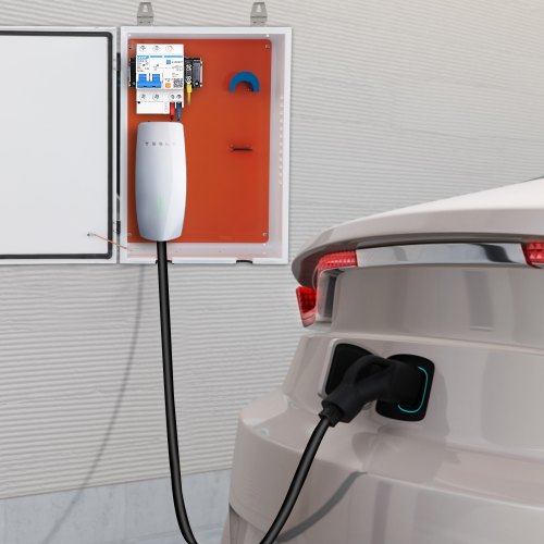 VEVOR Tesla-Ladestationsbox, 70 x 50 x 25 cm, Outdoor-Kabelbox, Ladebox, Kabel-Organizer, IP32 wasserdicht, staubdicht, Cool Roll Steel-Elektrogehäusebox, für Tesla-Wandanschluss