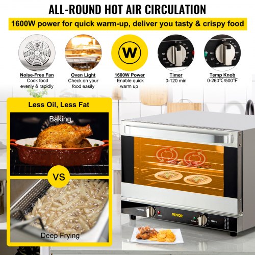 VEVOR Mini Backofen, 47 L Grillofen 1600 W Mini Ofen Tischbackofen 4 Schichten, 58 x 55 x 40 cm Elektrobackofen Umluft mit 0-120 min Timer, Handschuhe und Essenstablett, Pizzabackofen Backofen