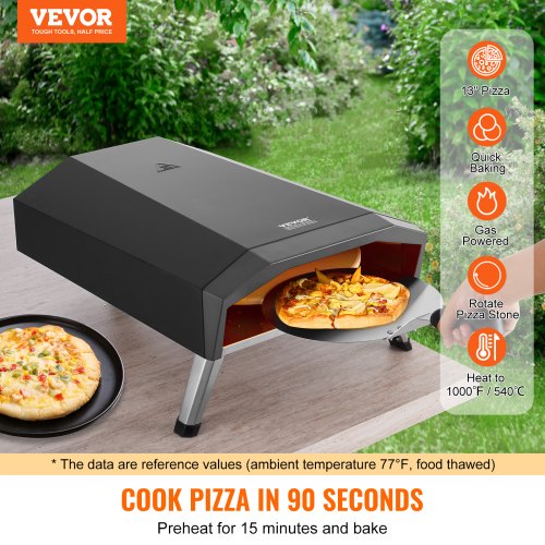 VEVOR Outdoor-Pizzaofen Tragbarer Gasofen 33cm Faltbar Camping Drehknopf Schwarz