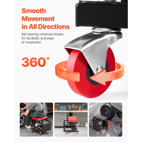 VEVOR Mechanikerhocker Rollbarer Arbeitssitz 136kg Tritthocker 360° Drehbar