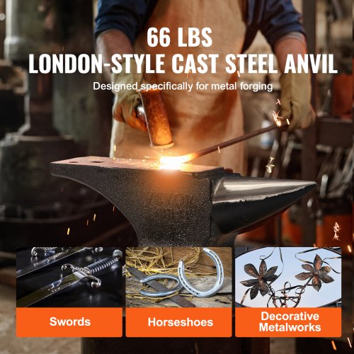 VEVOR Amboss Einzelner Hornamboss 30kg Stahlamboss Geschmiedeter Amboss Robuster Hornamboss Schmied Juweliere Metallschmied Schmiedewerkzeug Geeignet für Nieten, Abflachen, Schmieden und Formen
