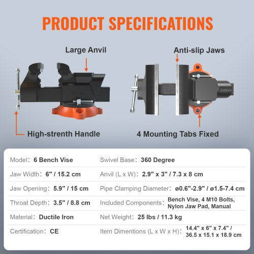 VEVOR Vvevor Schraubstock Amboss 360° drehbar 1,5-7,4 cm Spannweite Werkbankschraubstock