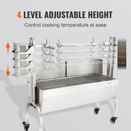 VEVOR Spanferkelgrill Lammgrill 117 cm, 60 kg Edelstahl Drehspieß 4-stufig Höhenverstellbar, 50 W 2 in 1 BBQ-Rotisserie-Grill inkl. Gewürzdose &amp; Reinigungsbürste &amp; Griff Elektrogrill mit Umlenkblech