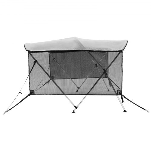 VEVOR 3-Bogen-Bimini-Top-Bootsabdeckung, 200–213 cm Einbaubreite 600D-Polyester-Überdachung, Bootsverdeck mit Abnehmbare Mesh-Seitenwände, Wasserdicht &amp; Sonnenschutz, inkl. Aufbewahrungsbox Hellgrau