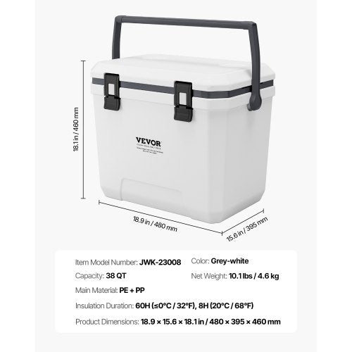 VEVOR Tragbare Kühlbox Isolierte Hartkühlbox mit Getränkehalter 38Qt