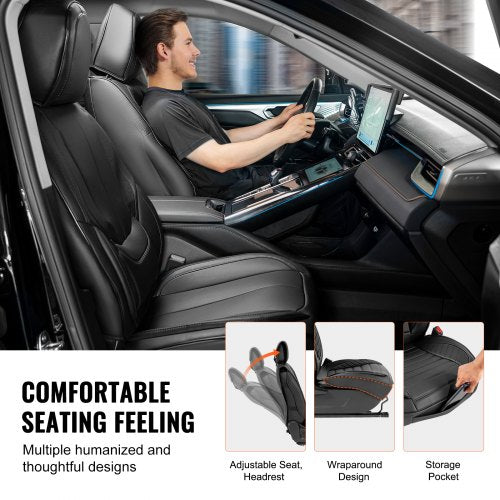 VEVOR Sitzbezüge, Universal-Autositzbezüge für Vordersitze, 6-teiliger Kunstleder-Sitzbezug, vollständig geschlossenes Design, abnehmbare Kopfstütze und Airbag-kompatibel, Autos, SUVs und Lkws