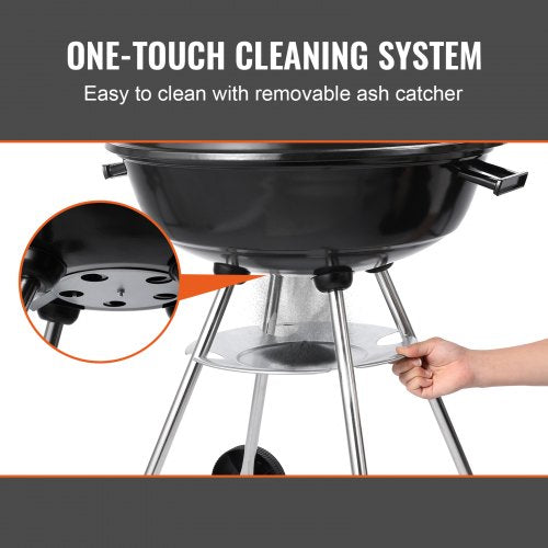 VEVOR Wasserkocher Holzkohlegrill Kugelgrill 56 cm tragbar Grill Kugelgrill mit Deckel Leckeres BBQ Picknickgrill mit großer Grillfläche Holzkohle