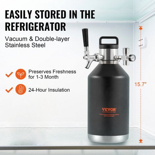 VEVOR Bierzapfanlage Mini Bierfass Bierbraugerät 4 L, Tragbares Druckfass-Set Doppellagige Edelstahlschicht Growler System Einstellbarer Hahn 27 ℃, Fassbier Hausbrauerei Frisch und Kohlensäurehaltig