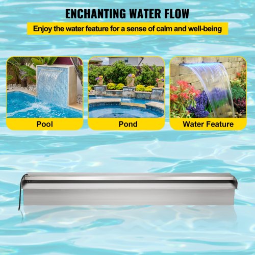 VEVOR Schwalldusche Wasserfall Poolfontäne Led 23,6  x 4,5 x 3,1  Poolbrunnen 1,3 Wasserfontäne 0,87 Dekoration Gartenteich