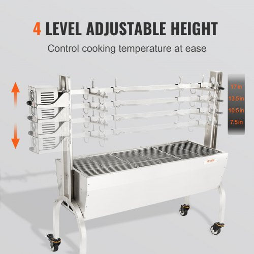 VEVOR Spanferkelgrill Lammgrill 117 cm, 41 kg Edelstahl Drehspieß 4-stufig höhenverstellbar, 50 W 2 in 1 BBQ-Rotisserie-Grill inkl. Gewürzdose &amp; Reinigungsbürste &amp; Griff Elektrogrill Beweglich