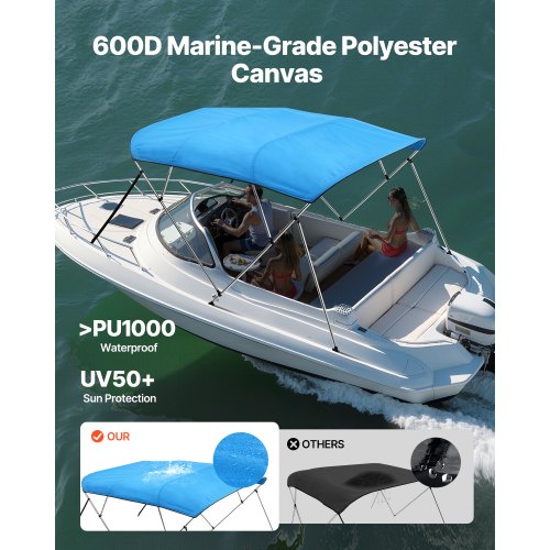 VEVOR Bimini Top Bootsverdeck Bootdach Sonnenverdeck Blau 4 Bögen 170-183cm