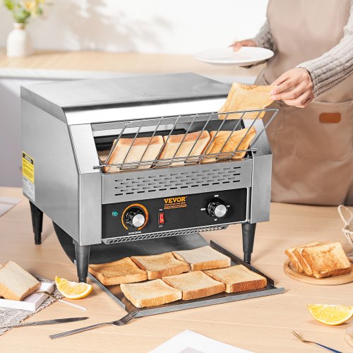 VEVOR Durchlauf-Toaster 1770 W Förderbandtoaster, Kettentoaster, Drei multifunktionale Betriebsarten 450 Scheiben pro Stunde, Kommerzieller Toaster Förderband Edelstal Restaurants, Bäckereien Silber