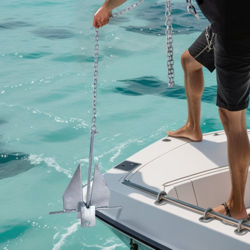 VEVOR Fluke-Ankerset Feuerverzinkter Fluke-Anker 4 kg aus Stahl mit 2,4 m Kette, 22,86 m Seil und zwei 9 mm Schäkeln, Bootsanker für kleine Schiffe unter 5,49 m, Meere, Flüsse und Küsten