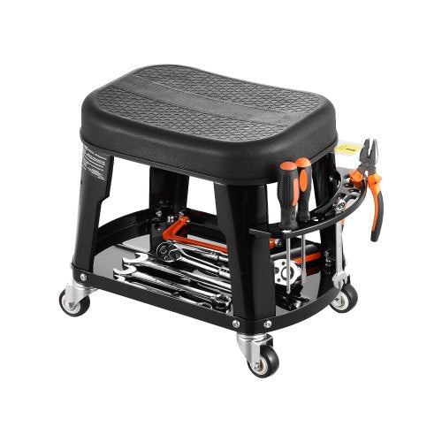 VEVOR Mechanikerhocker Rollbare Werkstattsitz 136kg mit Werkzeugablage Drehbar