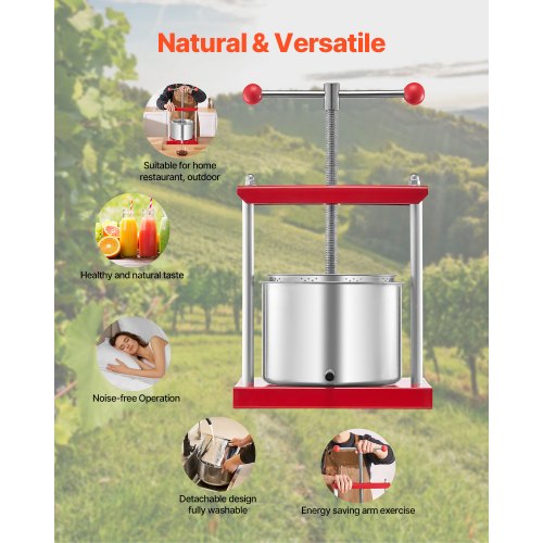 VEVOR Obstweinpresse Manuelle Presse Weinherstellung 6L Edelstahl Obstmühle