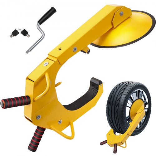 VEVOR Radschloss Autokralle 1 Stk.Reifenschloss, Passend für 160-380 mm Raddurchmesser Anti-Diebstahl, Anhänger-Radkralle mit 30 cm Saugnapf, Parkkralle für Autos, Lkw, SUVs, Camper, Boote Gelb