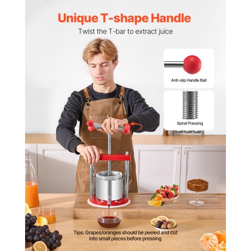 VEVOR Obstweinpresse Manuelle Presse Weinherstellung 1,65L Edelstahl Obstmühle