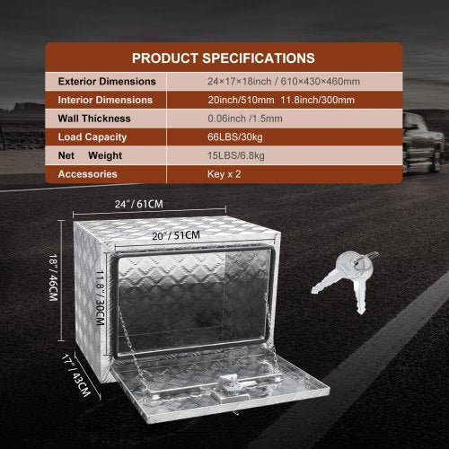 VEVOR Unterboden-Aluminium-Werkzeugkasten für LKW, 61 x 43,2 x 45,7 cm, Werkzeugaufbewahrung für Anhänger und Wohnmobile
