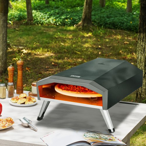 VEVOR Outdoor-Pizzaofen Tragbarer Gasofen 33cm Faltbar Camping Drehknopf Schwarz